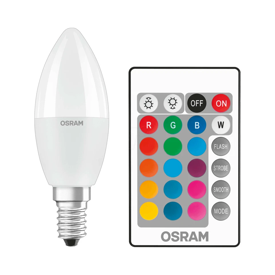 Osram LED Colour Changing RGBW, SES E14, Dimmable Candle Bulb - Remote Control - Image 4 of 4