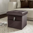 15-inch Folding Tufted Faux Leather Storage Ottoman with Pocket (Brown)
