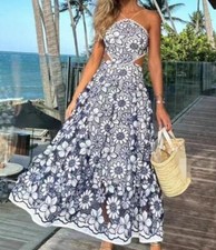 Women's 2024 sexy embroidery Floral sling Backless Grace beach long dress size