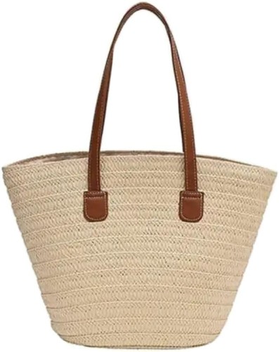 Woven Straw Tote Bag Large Capacity Summer Shoulder Bags with Zipper Handbag - Picture 11 of 24