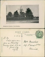 Wimbledon Common Windmill 1910 Wadsworth SOTN Cancel Hutchinson & Co
