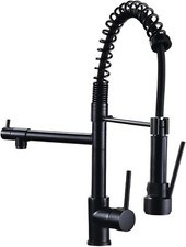 Stylish Black Kitchen Faucet w/ Pull Down Sprayer - Dual Spout, Stainless Steel