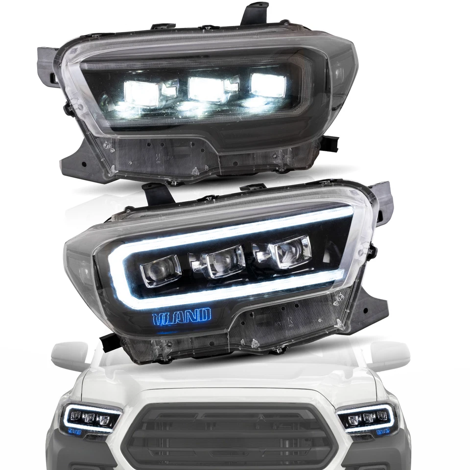 VLAND LED Head Lights Clear Reflector for 2016-2023 Toyota Tacoma W/Sequential - Image 2 of 4