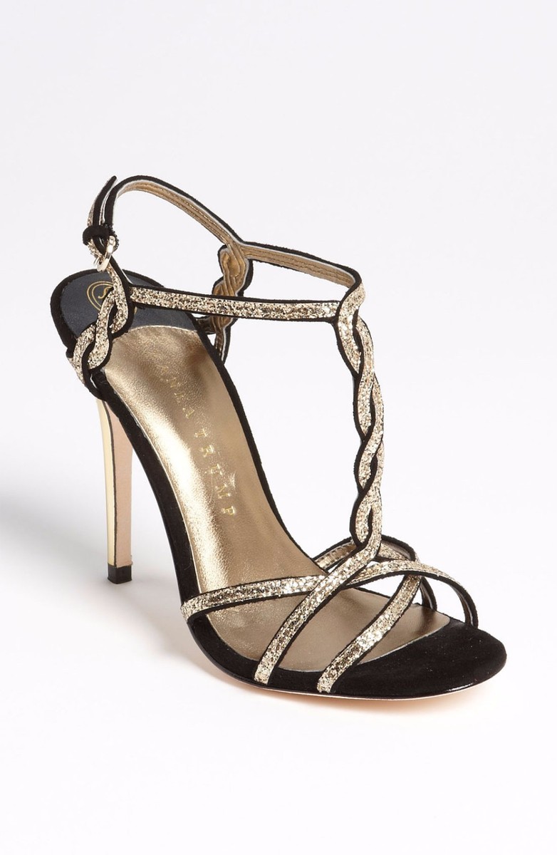 Sandales à Talons Ivanka Trump à Lanières Paillettes Noires - Taille 7.5 - Neuf Sans Boîte