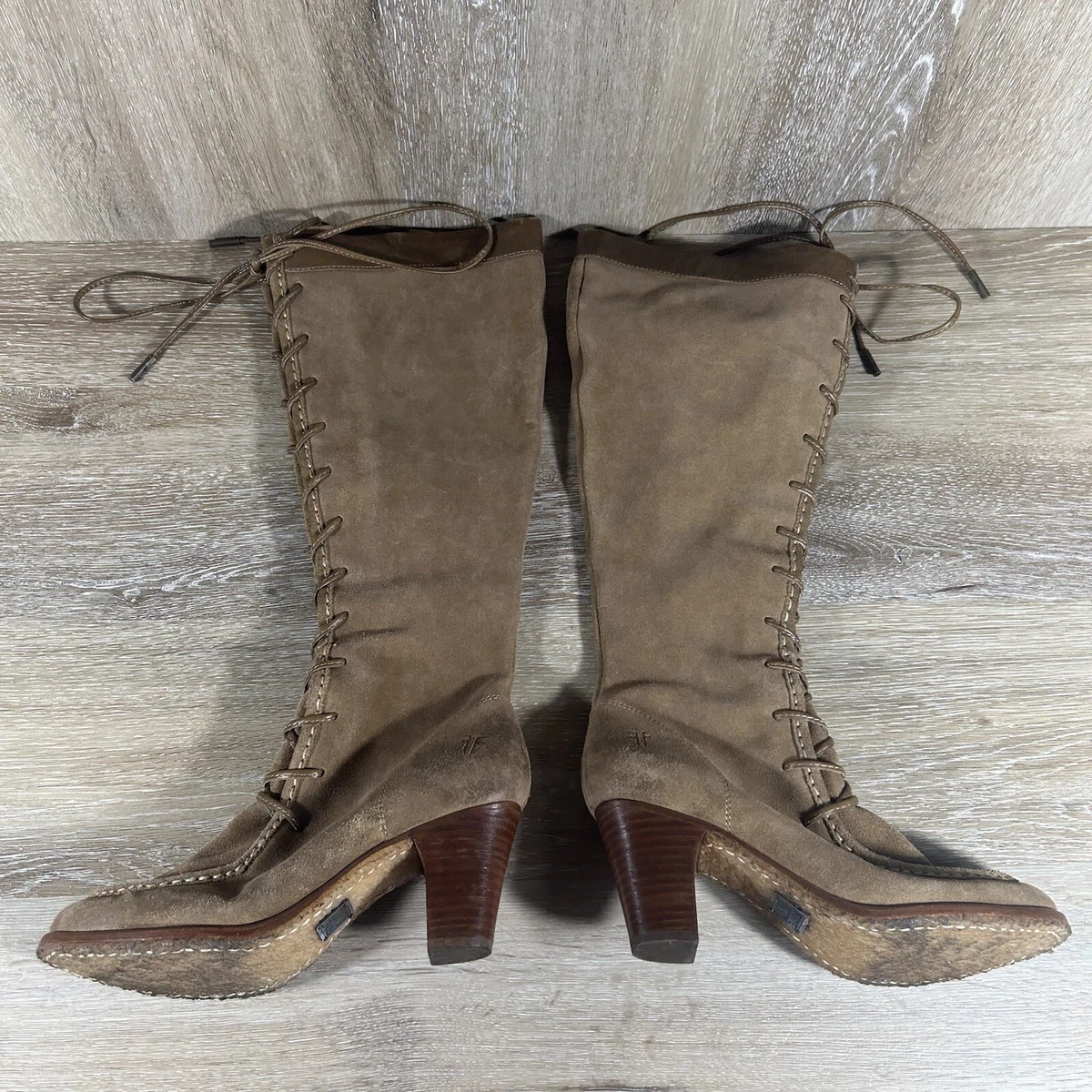 FRYE Fiona Tall Brown Suede Knee High Lace Women s Boots Size 6.5B