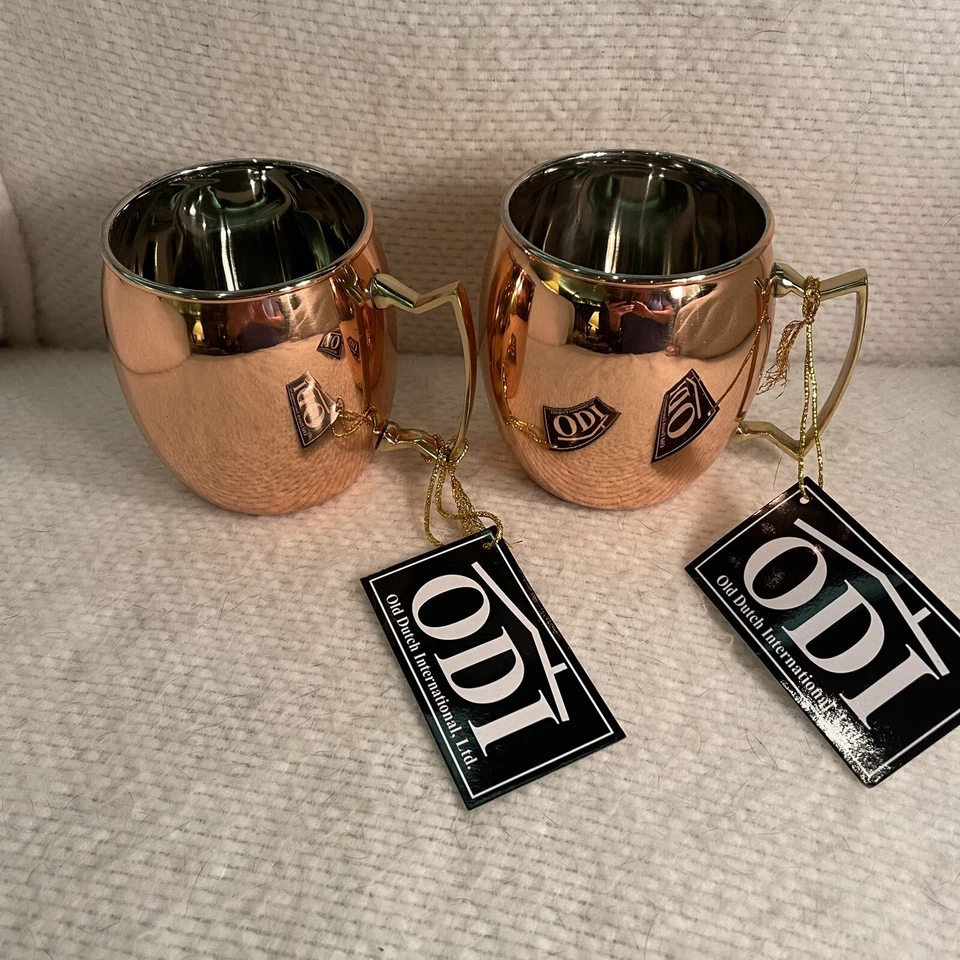 ODI СТАРЫЙ ГОЛЛАНДСКИЙ МЕЖДУНАРОДНЫЙ набор из 2 ТВЕРДЫХ МЕДНЫХ МОСКОВСКИХ МУЛОВ 16 УНЦИЙ КРУЖКИ - Изображение 2 из 4