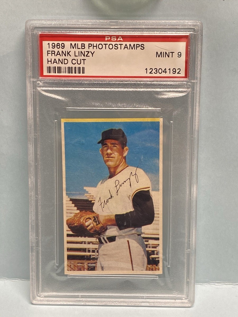 JA3637 1969 MLB PHOTOSTAMPS FRANK LINZY BASEBALL CARD GRADED PSA 9