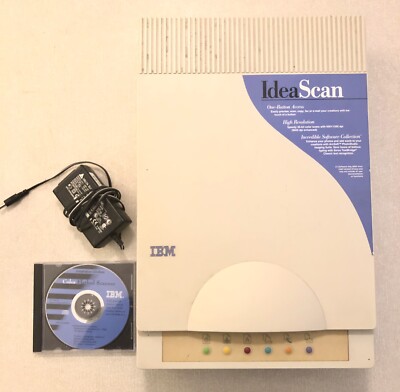 Vintage IBM Idea Scan PC Computer Scanner Foto Bild + Software Disc Box