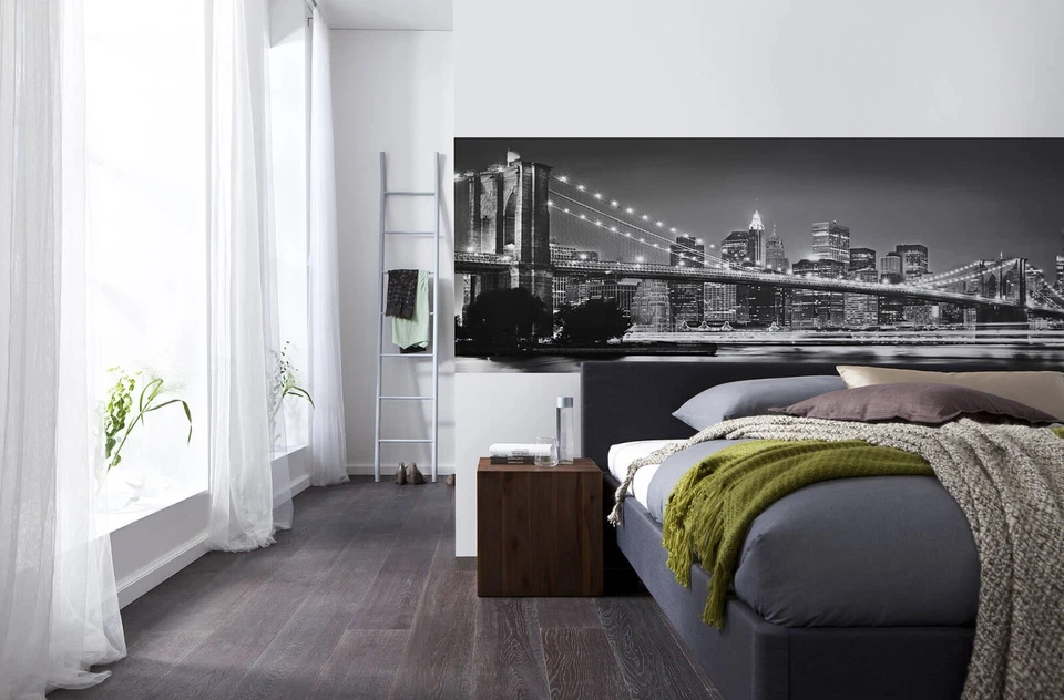 Komar Large WALL MURAL Brooklyn Bridge NYC Schwarz & Weiß Tapete 368x127 cm - Bild 4 von 4