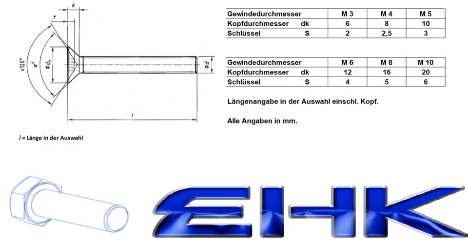 Senkkopfschrauben Senkschrauben Edelstahl A2 V2A M2 M3 M4 M5 M6 M8 M10 ISO 10642 - Bild 2 von 4