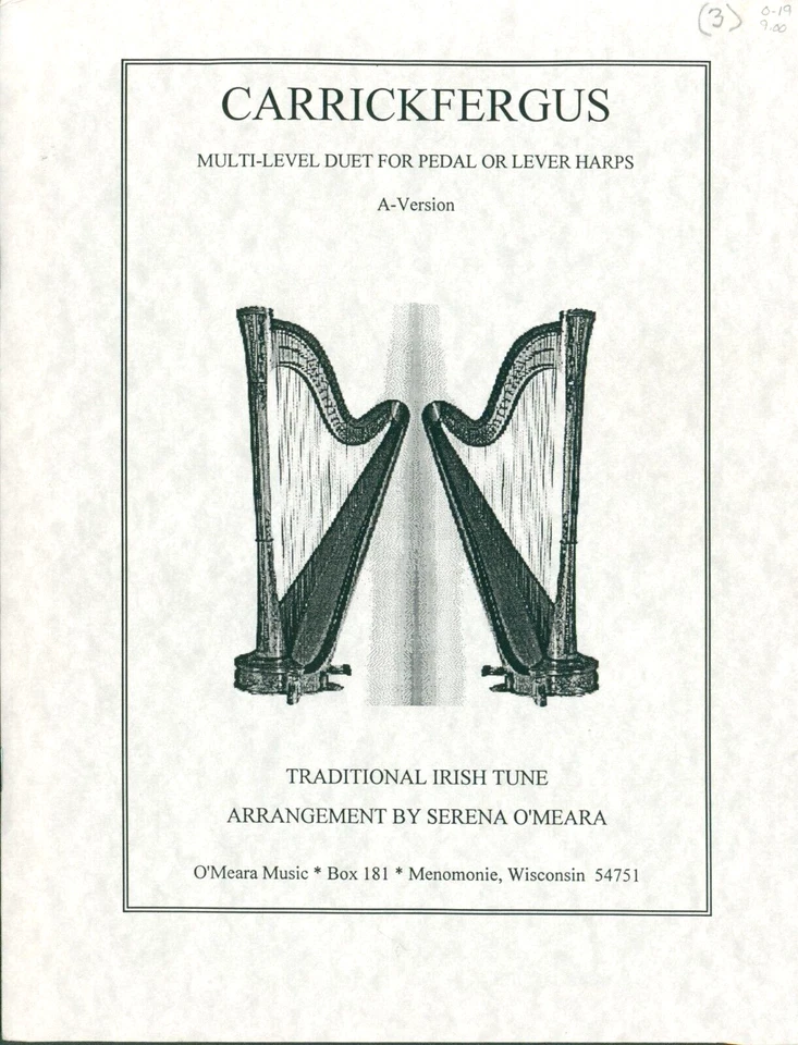 Carrickfergus Sheet Music Harp Duet 1998 Serena O'Meara Multi-level Score A B - Image 3 of 4