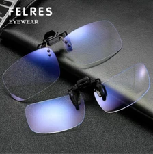 2PC Clip On Lens Anti Glare Blocking Blue Light Filter Eyeglasses Square Glasses