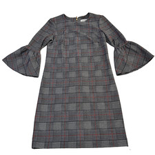Calvin Klein Women's Bell Sleeve Shift Dress Gray Plaid Sz 6 Above the Knee