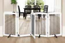 Freestanding Dog Gates with Door Walk Through, 80 Inch Wide Gates Indoor, Dog Fe
