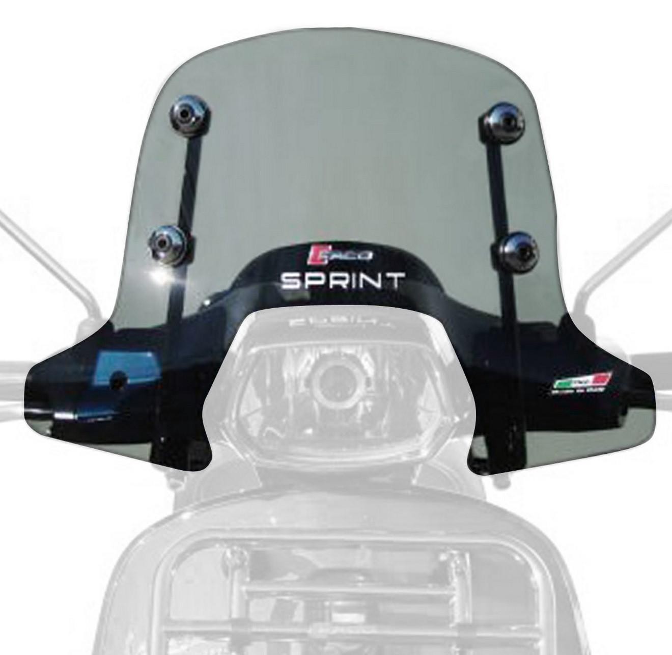 Saut-de-vent sport fumé Vespa Sprint déviation de l'air et fixations chromées