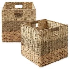 Mixed Weave Square Storage Cubes, Woven Square Shelf Basket Bins, Natural Wicker