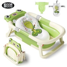 Collapsible Baby Bathtub with Cushion  Thermometer Newborn to Toddler 0-2 Year