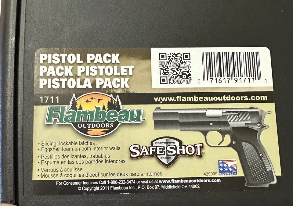 Gun Case PISTOL PACK 1711 FLAMBEAU 4291612 Hard Case Slide Close Lockable Black - Image 3 of 4