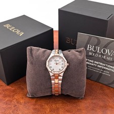 New Bulova Women's Prestige 98P234 Date Quartz Silver Gold-tone Watch 32MM