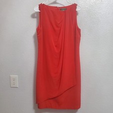 Lauren Ralph Lauren Dress Women 10 Red Sleeveless Drape Front Knee Length Career