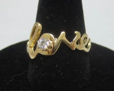 Size 5 14KT Gold EP Script Love Sparkling Cubic Zirconia Word Ring 