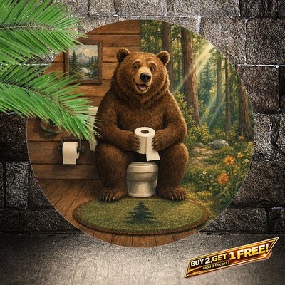 Charming Bear Using Facilities Round Metal Tin Sign Bathroom Decor