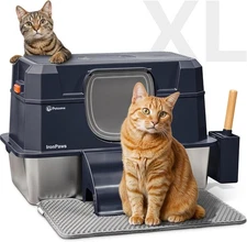 Petcove XL Stainless Steel Cat Litter Box with Lid - Blue (Open Box)