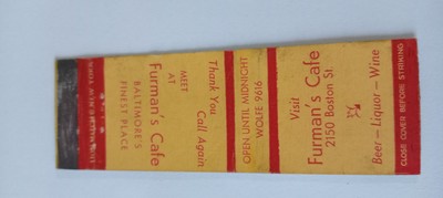 Furmans Cafe Boston Street Matchcover Lot 597