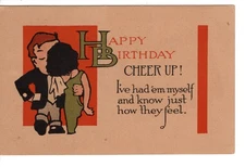 Cheer Up-Sad Lady Crying Drawing-Vintage 1917 Birthday Greetings Postcard