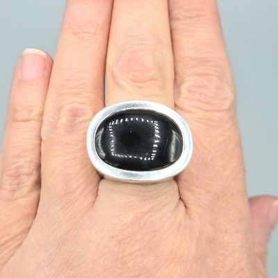 Robert Lee Morris RLM Studio signierter ovaler Onyx-Ring Sterlingsilber mit ovaler Einfassung Größe 6 17 g