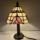 Vintage Tiffany Style Stained Glass 12” Table Lamp- Pink Flowers