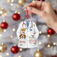 Personalized Vet Ornament Doctor Coat w/ 3 Dogs Custom Name 2025 Gift