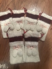 Velvet/Cream Mini 3-D Santa Drawstring Gift Bags 7  8  x4  BeadEyes,PlushCheeks