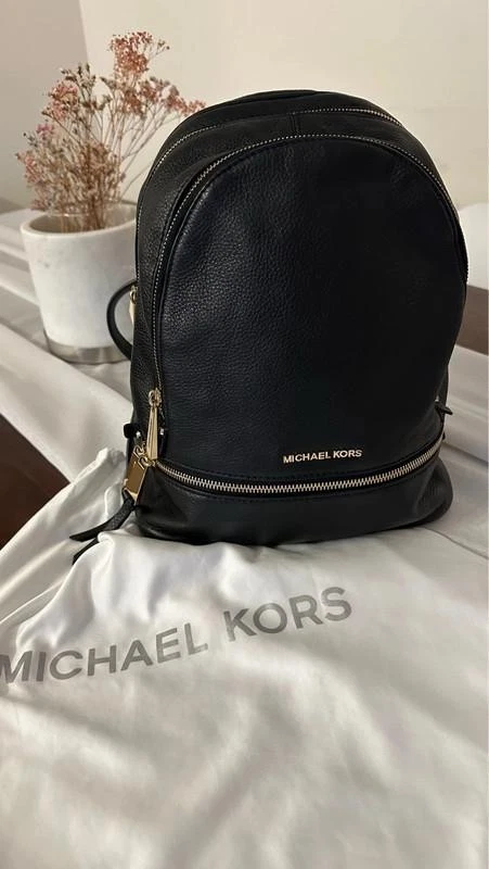 MICHAEL KORS RHEA ZIP MEDIUM BACKPACK BLACK LEATHER TRAVEL SCHOOL BAG - Bild 1 von 4