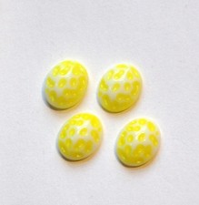 Vintage Yellow and White Glass Textured Cabochons 10x8mm cab729A