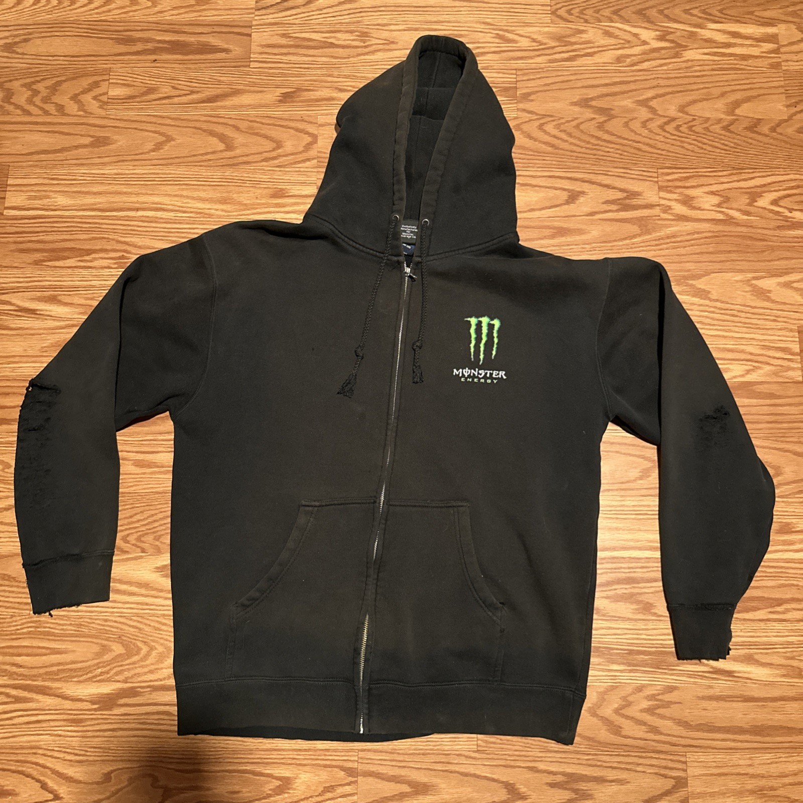 Monster Energy Zip Up Hoodie Jacket size Large Distressed Read Description