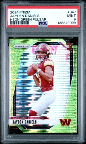 PSA 9 2024 Panini Prizm Jayden Daniels Neon Green Pulsar Rookie RC #347
