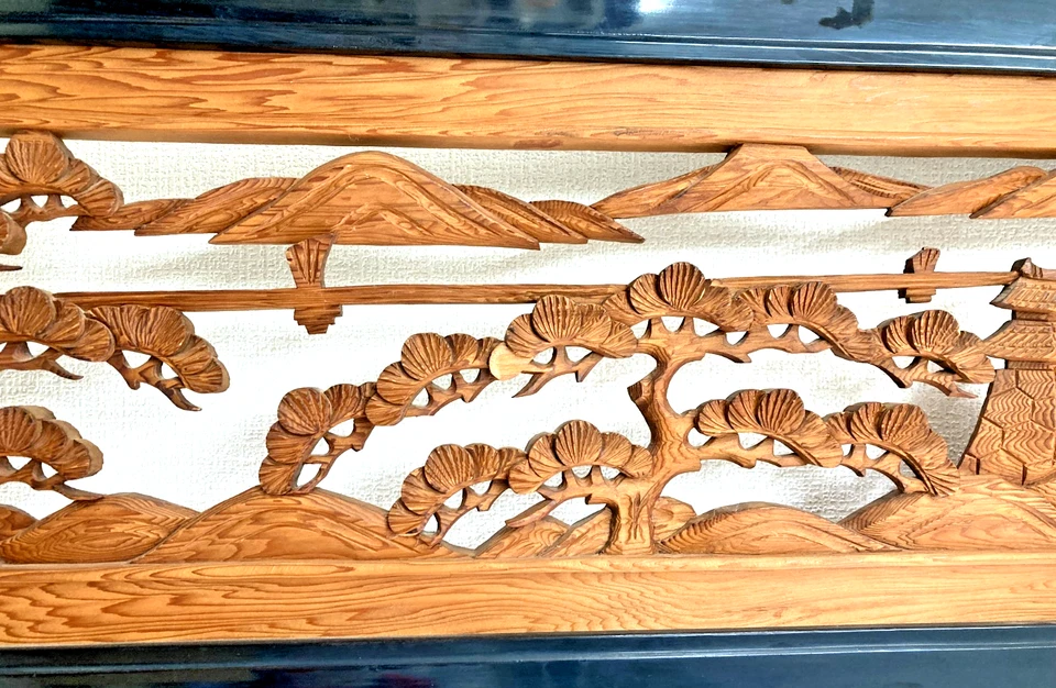 Elegante Auténtico Panel de Trasero Ranma Japonés Tallado en Madera Antiguo Foto 4 de 4