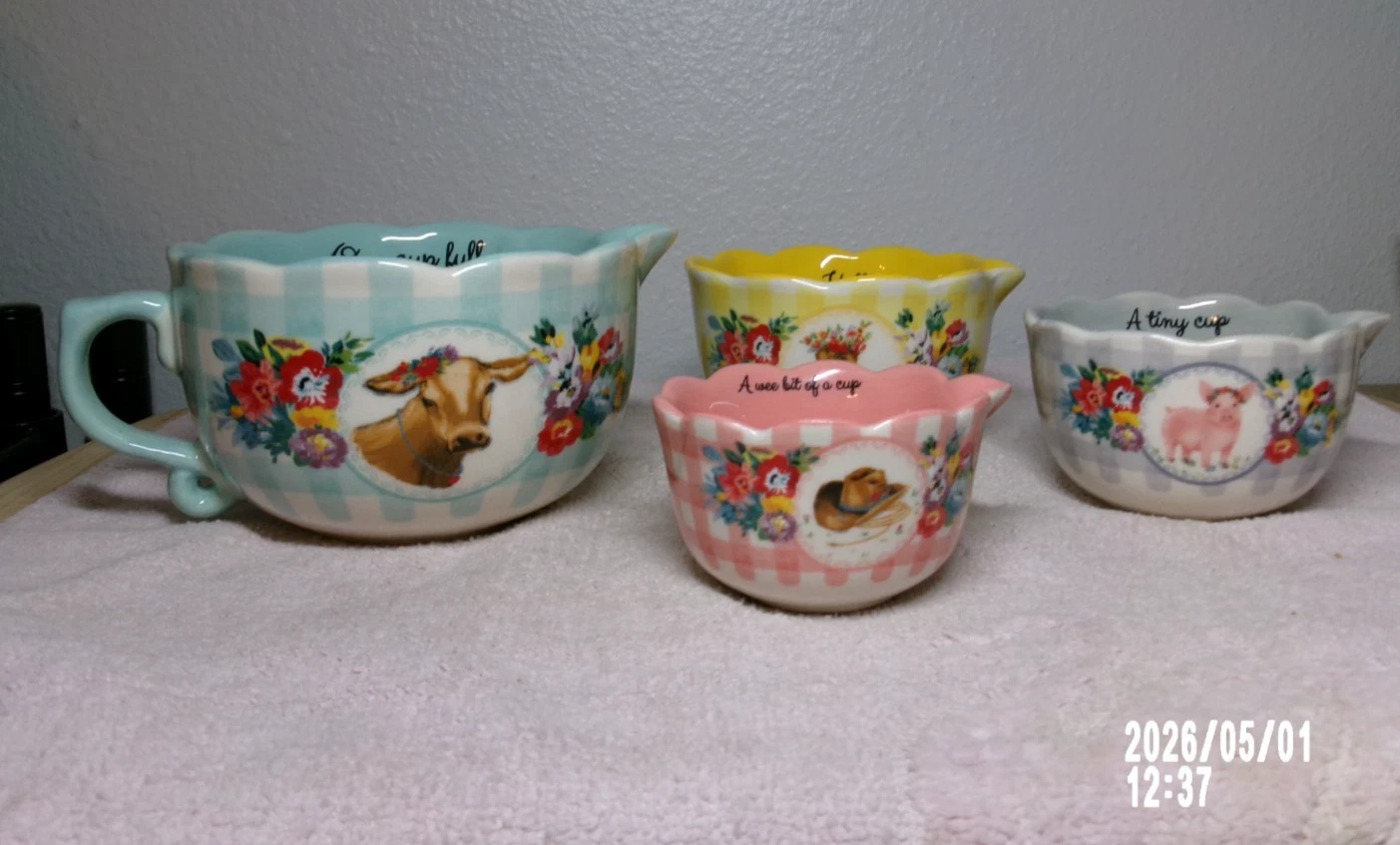 PIONEER WOMAN 4 PIECE GINGHAM COW/HAT/PIG/BOOTS MEASURING CUPS SWEET ROMANCE
