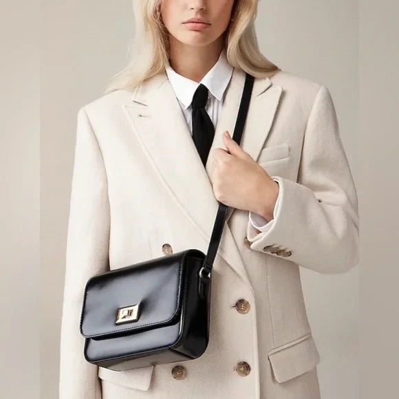 Nuevo Bolso Bandolera JCREW Edie en Cuero Italiano Negro $198 BP508 Foto 2 de 4