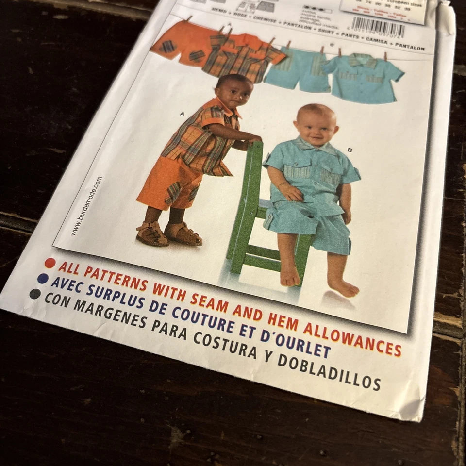 BURDA #9707 - INFANT BOYS POCKET SHIRT & CONTRAST SHORTS PATTERN 6M-3YR FF - Image 4 of 4