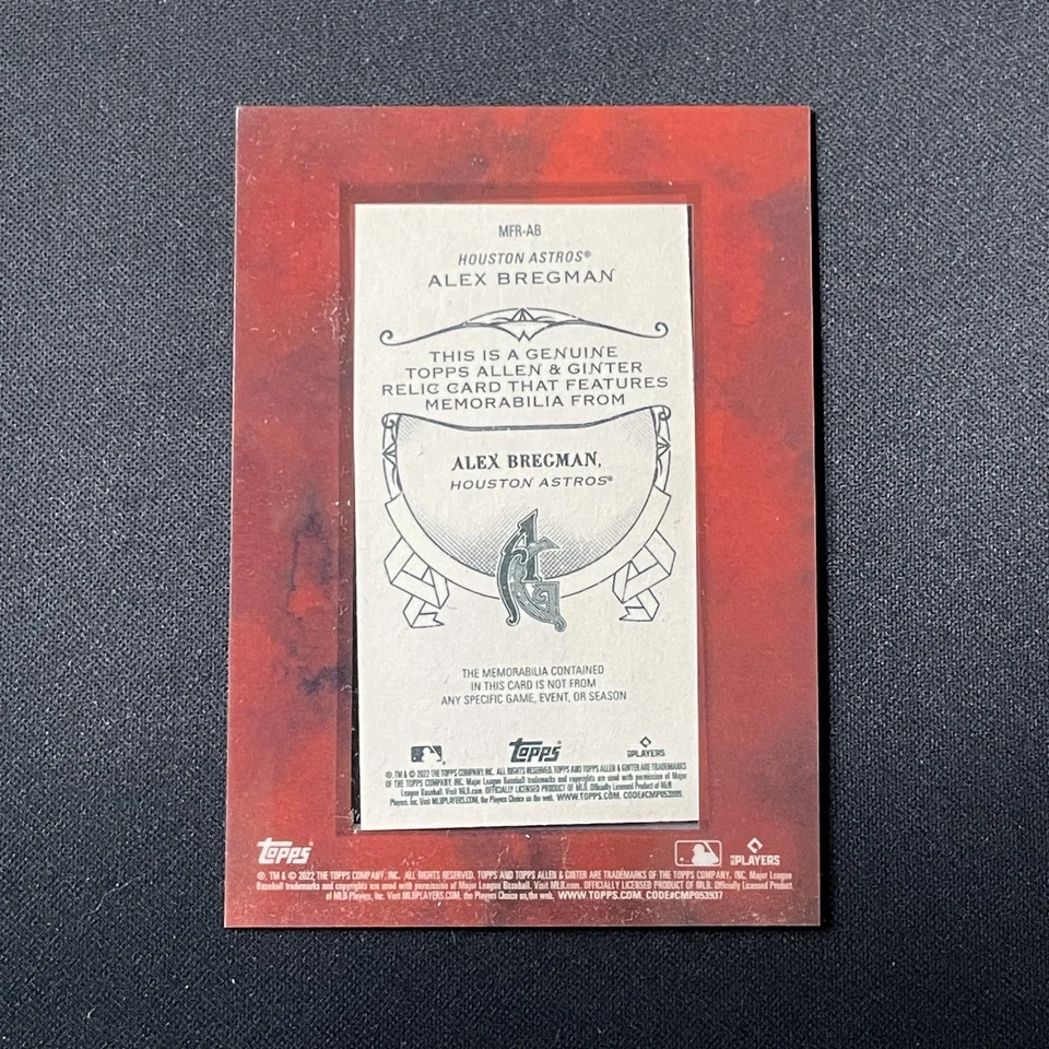 2022 Topps Allen & Ginter - Mini Framed Relics Alex Bregman #MFR-AB Jersey Patch - Image 2 of 2