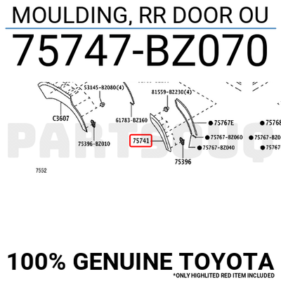 75747BZ070 Genuine Toyota MOULDING, RR DOOR OU 75747-BZ070 | eBay