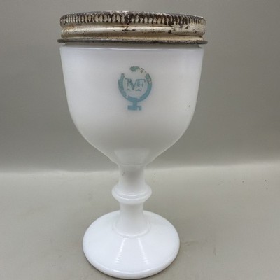 Vintage Cup Of Youth Max Factor White Milk Glass Face Hand Cream Bottle Lotion