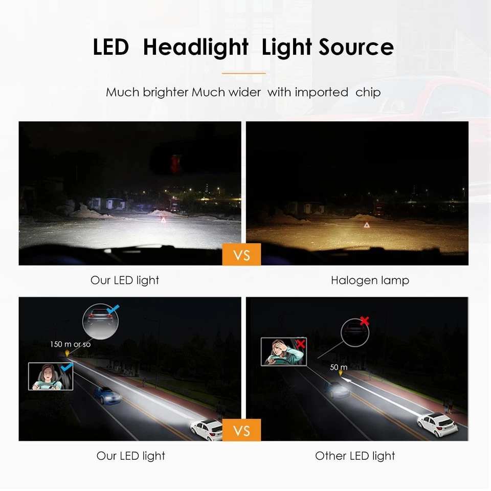 6-Sides H7 H7 LED Headlights Combo Bulbs High Low Beam 6500K Super White Bright - Bild 4 von 4