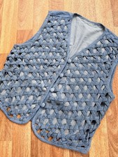 Vintage 1990s Denim Waistcoat Blue Woven Cottagecore Hippie Vest Tank Top 16 18