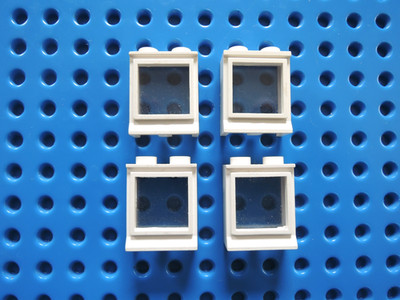 Lego 4 x System Fenster mit fixed Glas 7026  1x2x2  weiß