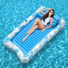 Rrtizan Inflatable Tanning Pool Float, 4-in-1 Lounge with Pillow & Cup Holder