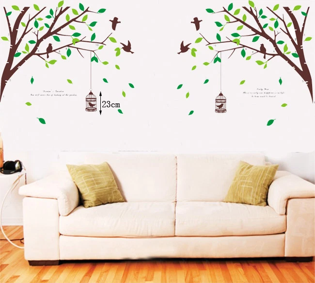 Black Bird Cage Tree Green Leaf Flower Wall Sticker Decal Vinyl Art Home Decor - image 2 of 4