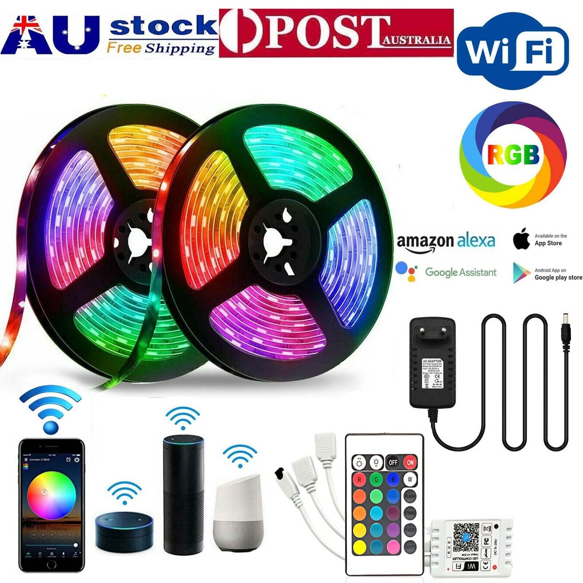 10M LED Strip Lights Music Sync WIFI Control Smart Light APP Alexa